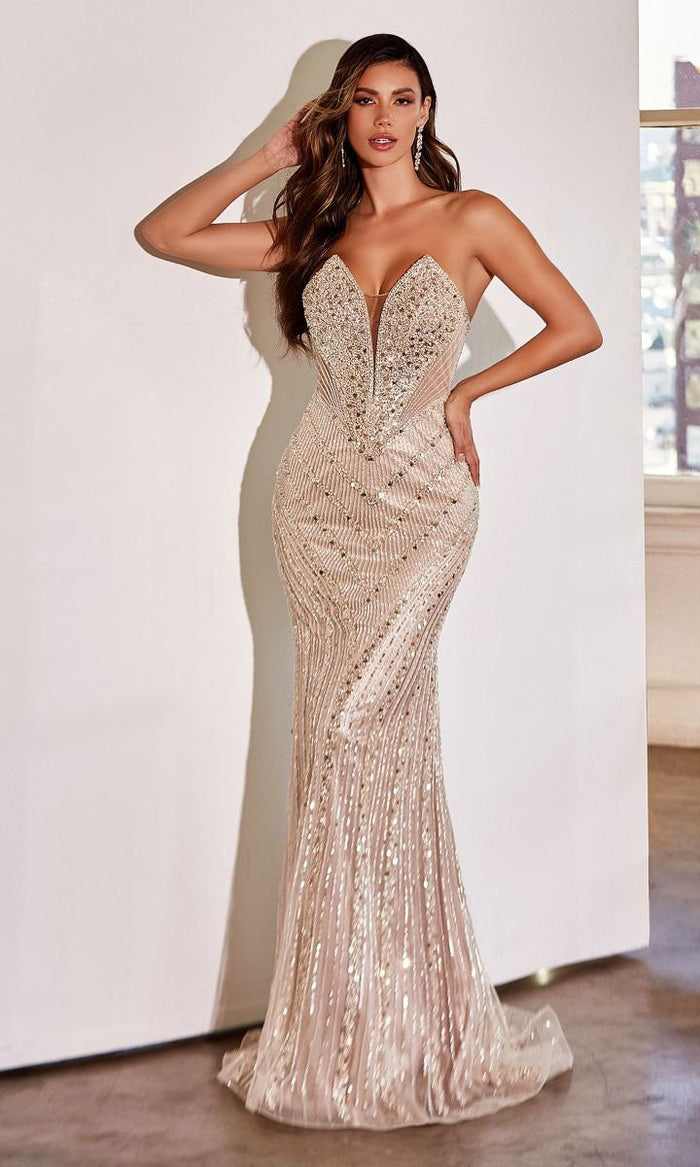 Champagne Long Formal Dress CD0216 by Ladivine
