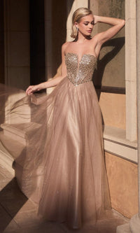 Mocha Gold Long Formal Dress CD0217 by Ladivine