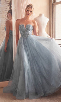 Smoky Blue Long Formal Dress CD0217 by Ladivine