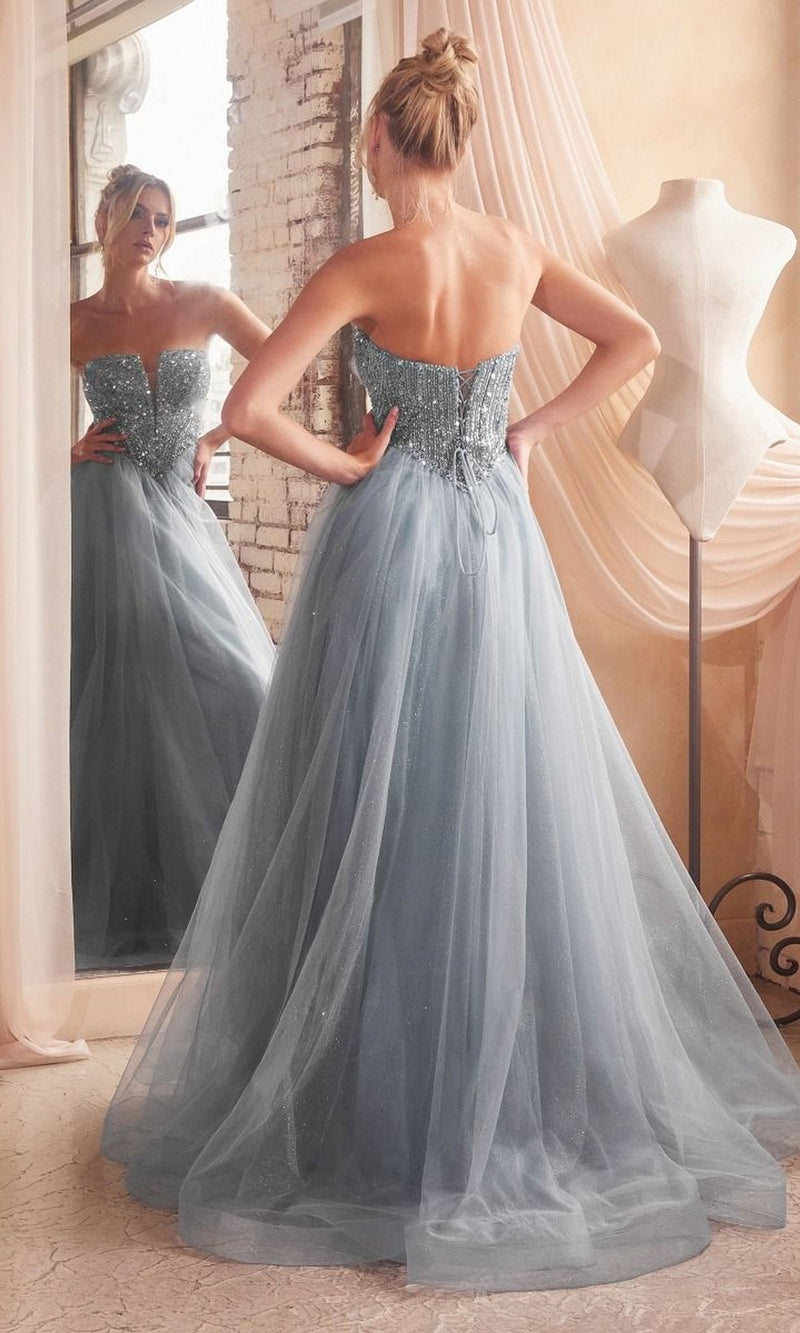 Ladivine Dress C57 - Plunging Neckline, Long Floral Fit and Flare Gown main image 1