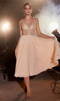 Champagne Tea Length Party Dress CD0225 By Ladivine