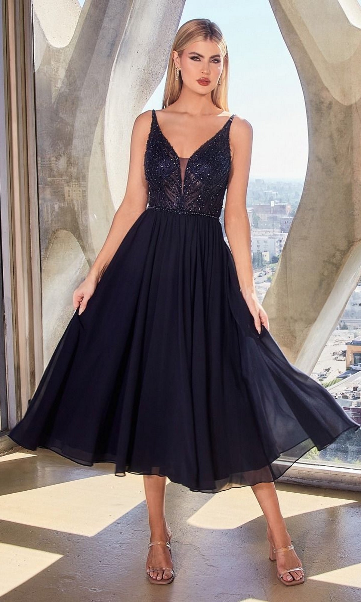 Ladivine CD0225 Tea Length Party Dress Ladivine CD0225 Tea Length Party Dress