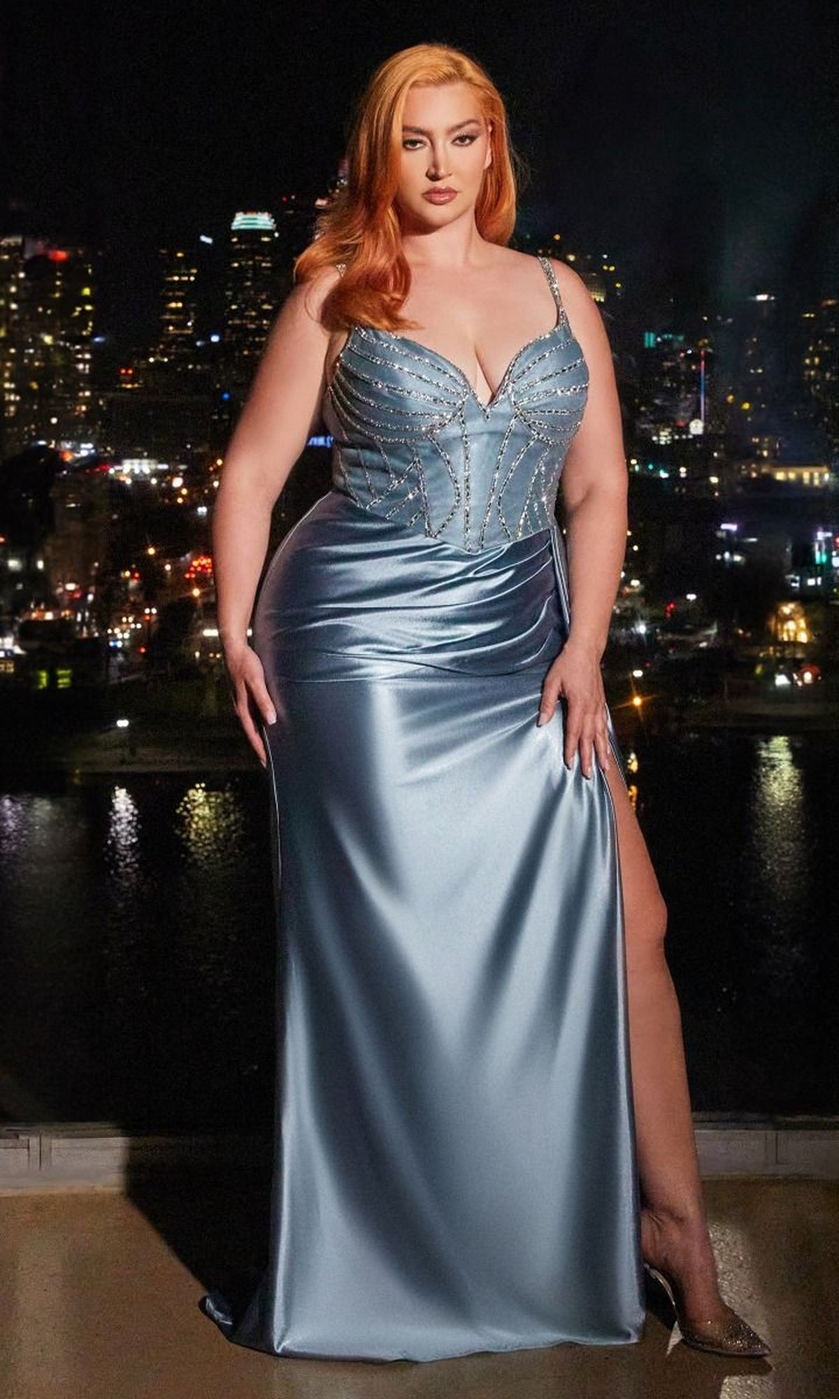 Dusty Blue Long Plus-Size Formal Dress CDS440C by Ladivine