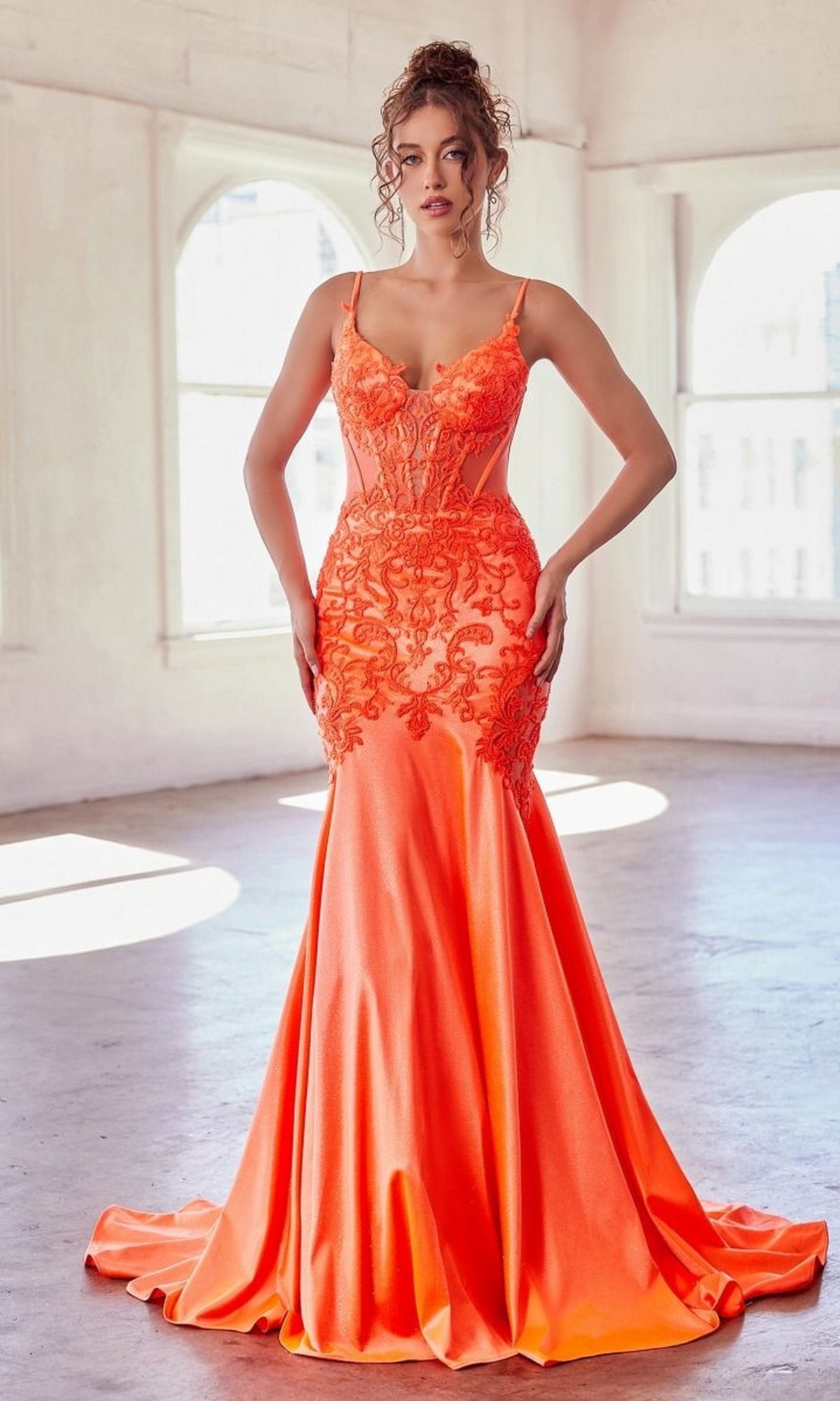 Neon Orange Formal Long Dress CDS470 By Ladivine