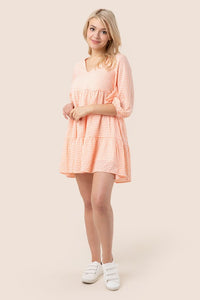  Sleeved Tiered Gingham Short Casual Swing Dress