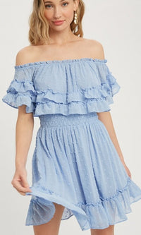 Chambray Polka Dot Short Mauve Pink Ruffled Party Dress