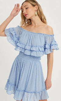  Polka Dot Short Mauve Pink Ruffled Party Dress