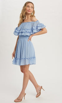  Polka Dot Short Mauve Pink Ruffled Party Dress