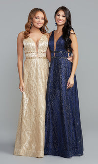  Glitter-Mesh Long Backless A-Line Prom Dress