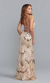  Backless Sequin-Print Long Sexy Formal Prom Dress