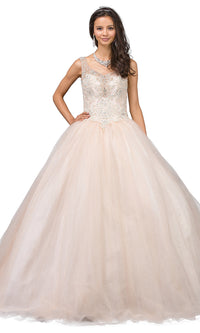 Champagne Champagne Ball-Gown-Style Long Quinceanera Dress