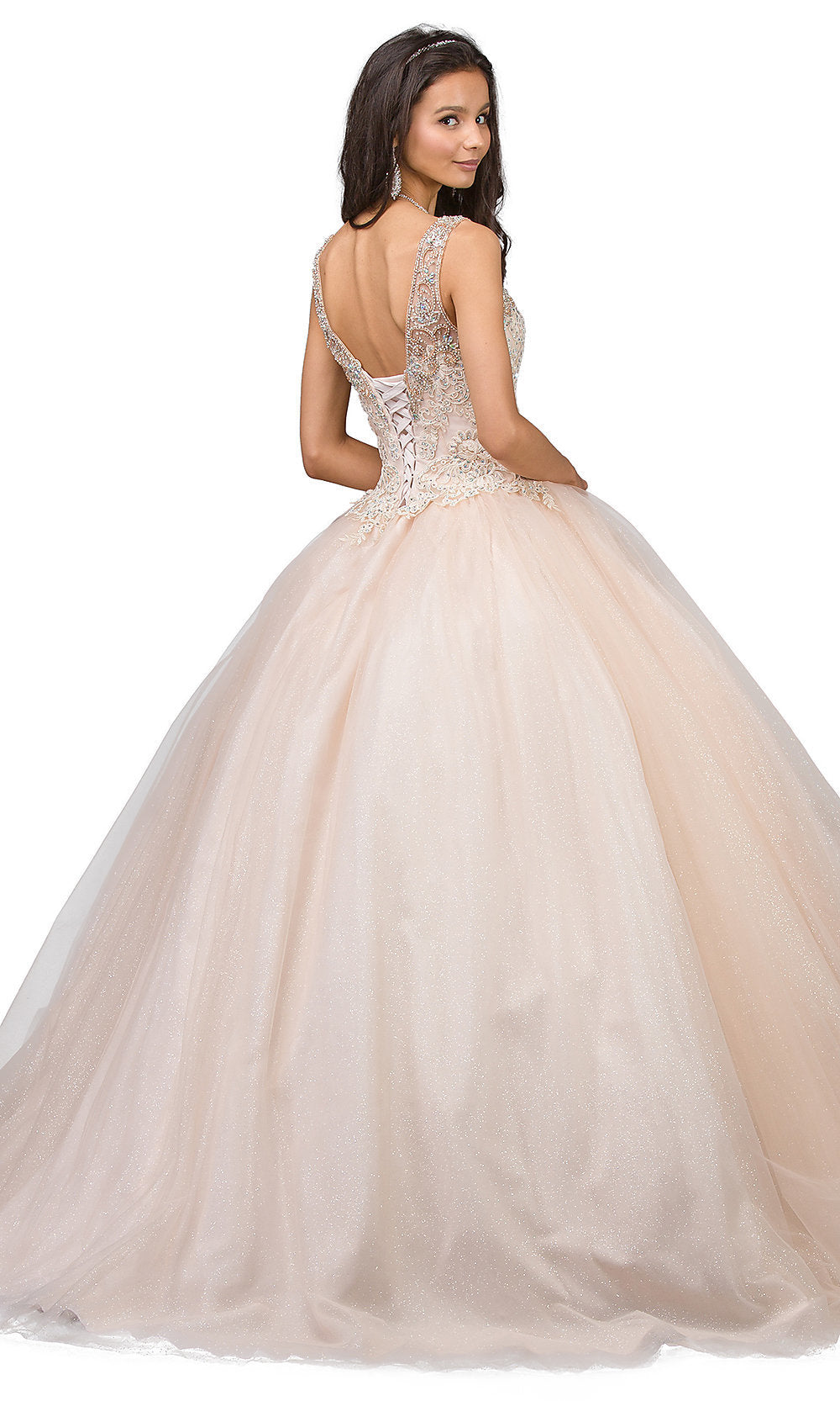  Champagne Ball-Gown-Style Long Quinceanera Dress