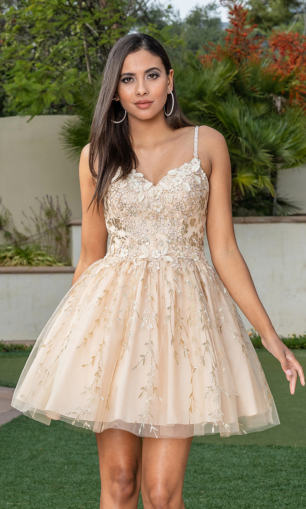 Embroidered Short Semi-Formal Party Dress with Straps Slver / XSmall