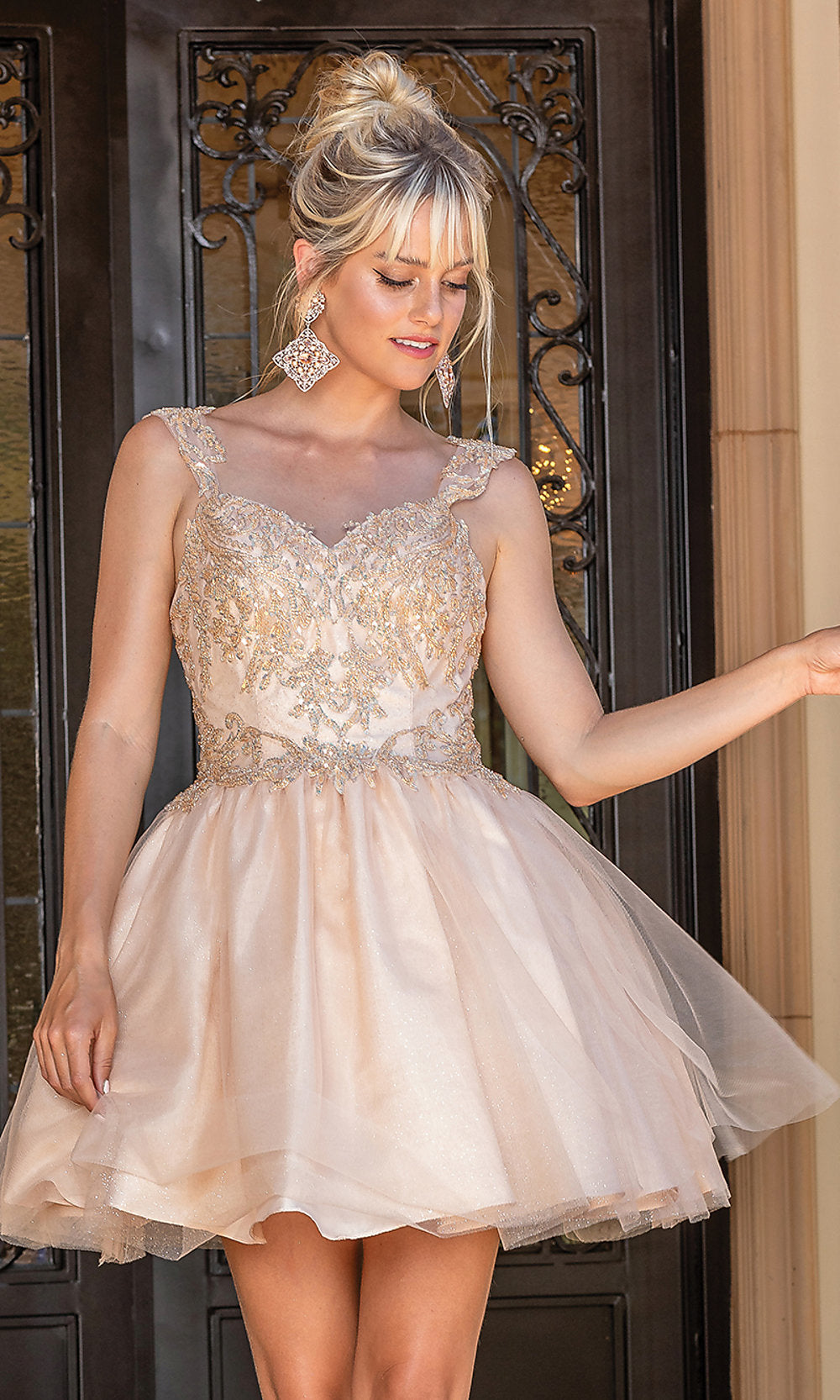 Short Babydoll Embroidered Glitter Party Dress Blush / 3XLarge