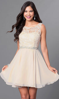Champagne Short Lace-Bodice V-Back Semi-Formal Party Dress