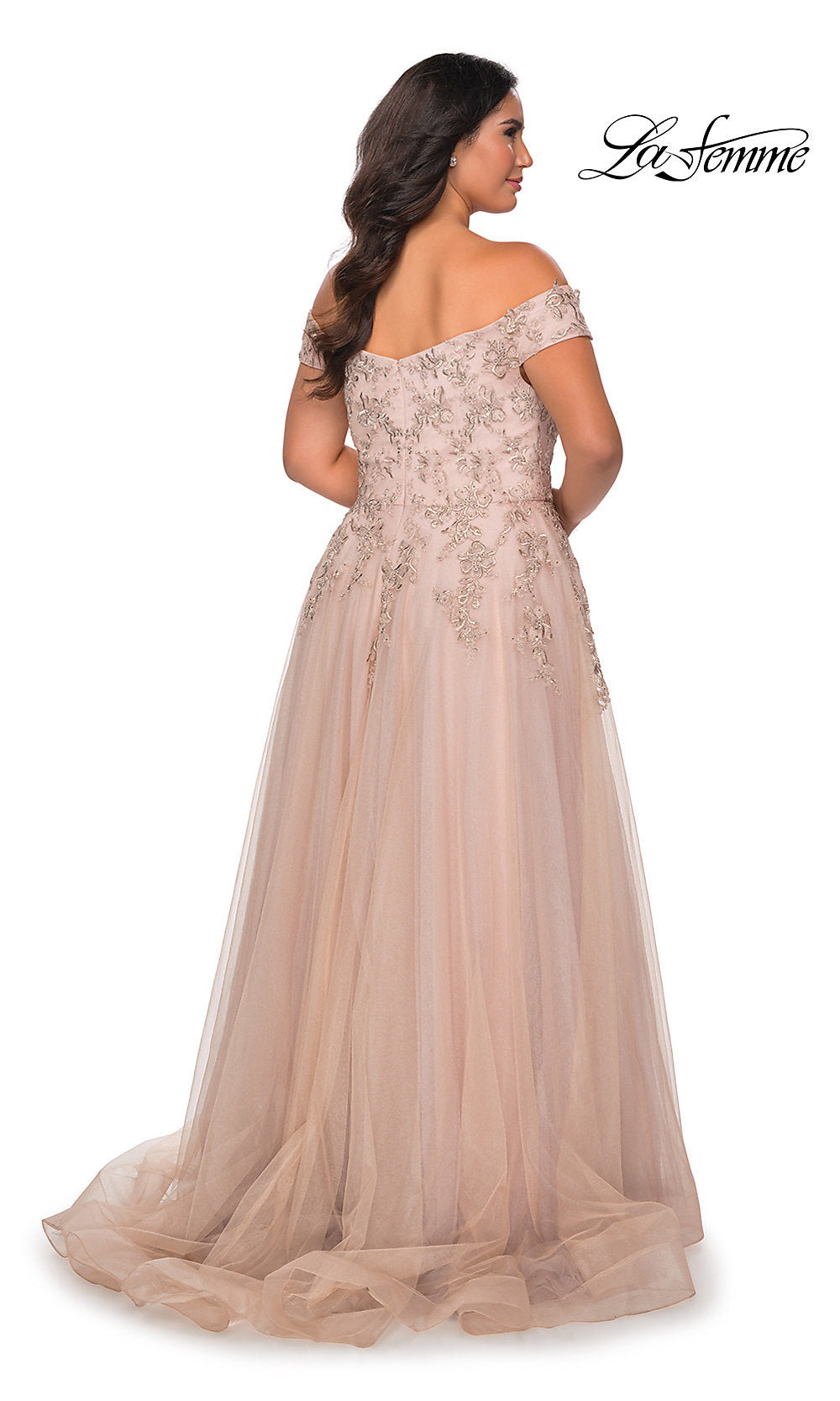ball plus size dresses Embroidered La Femme Plus-Size Prom Ball Gown Navy / 14W