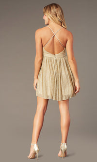  Short Homecoming V-Neck Metallic Party Dress