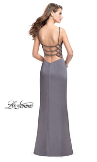  Long Beaded Open-Back Prom Dress by La Femme
