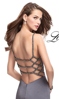  Long Beaded Open-Back Prom Dress by La Femme
