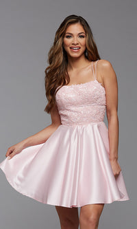 Cherry Blossom Lace-Bodice Short Prom Dress with Corset Back