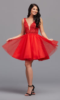  Sheer-Embroidered-Bodice Short Homecoming Dress