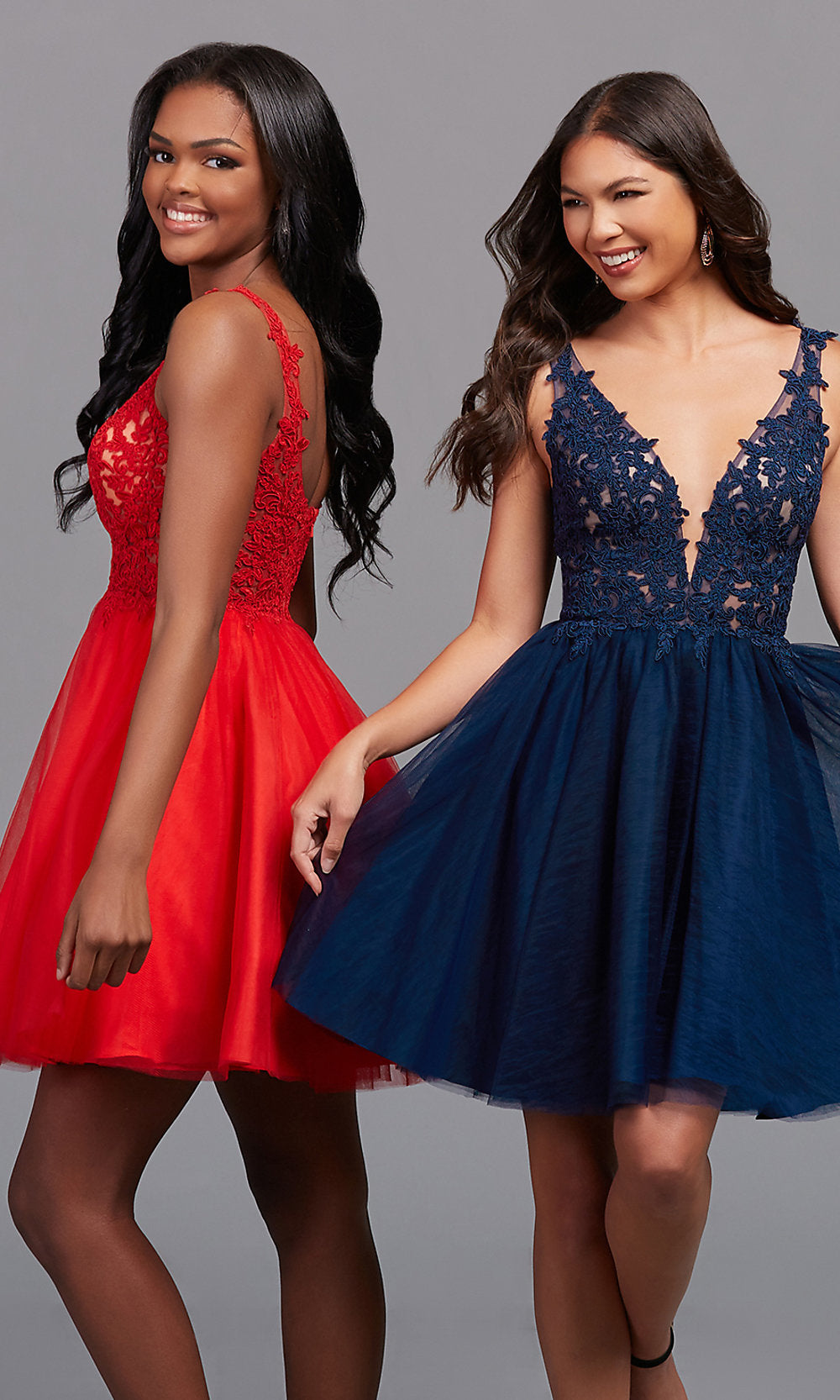 Cherry Sheer-Embroidered-Bodice Short Homecoming Dress