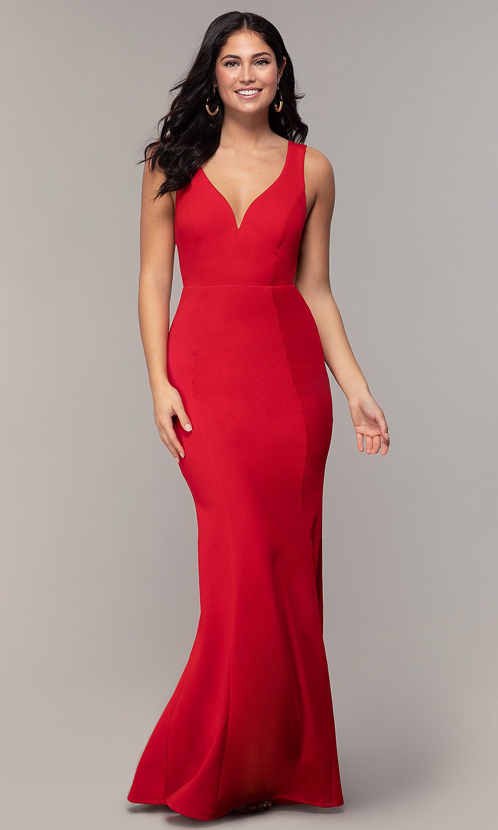 Cherry Red V-Neck Long Formal Mermaid Dress by Simply