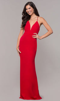  V-Neck Jersey-Crepe Open-Back Prom Dress by Simply