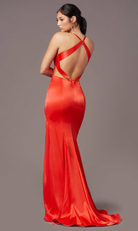 Open-Back Long Satin Prom Dress by PromGirl