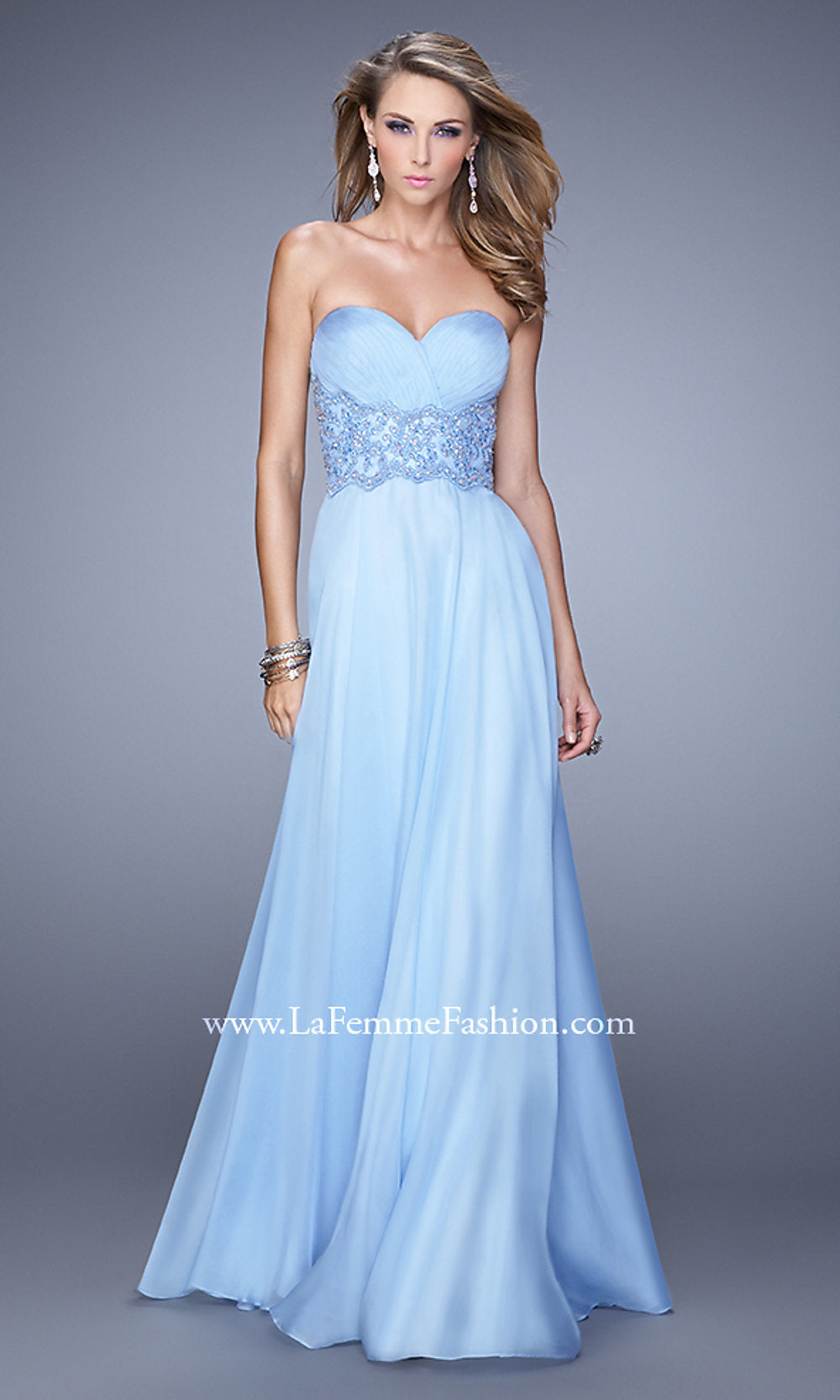 Cloud Blue Floor-Length Strapless Prom Dress by La Femme