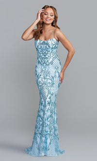 Cloud Blue Shimmer Long Sequin Prom Dress in Cloud Blue Shimmer