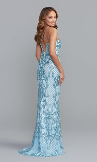  Long Sequin Prom Dress in Cloud Blue Shimmer
