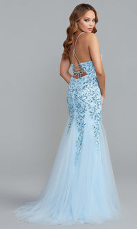  Long Mermaid Prom Dress with Sequin Floral Design