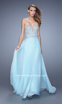 Cool Blue Elegant Black Strapless Evening Gown by La Femme
