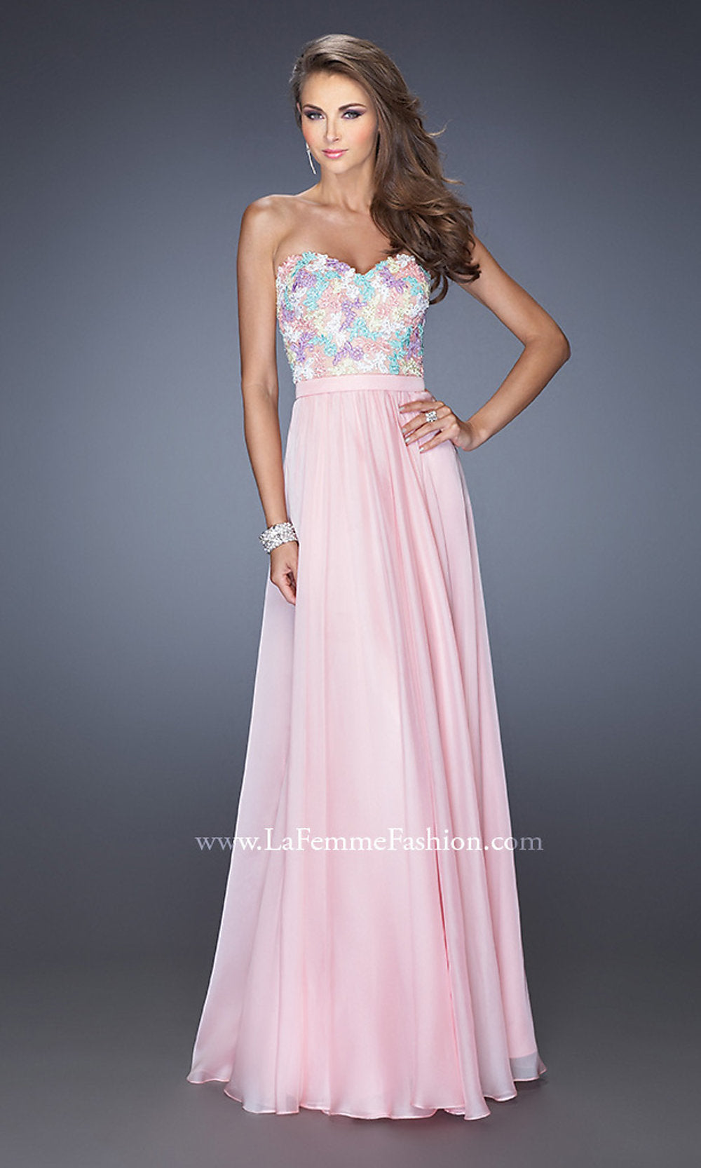 La Femme Strapless Long A-Line Formal Dress Cotton Candy Pink / 00 La Femme Strapless Long A-Line Formal Dress Cotton Candy Pink / 00