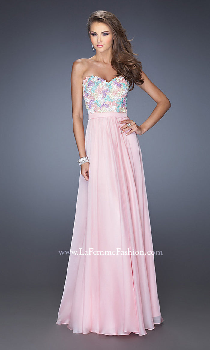 Cotton Candy Pink La Femme Strapless Long A-Line Formal Dress
