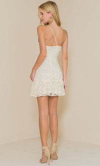  Short One-Shoulder Swiss-Dot Graduation Dress