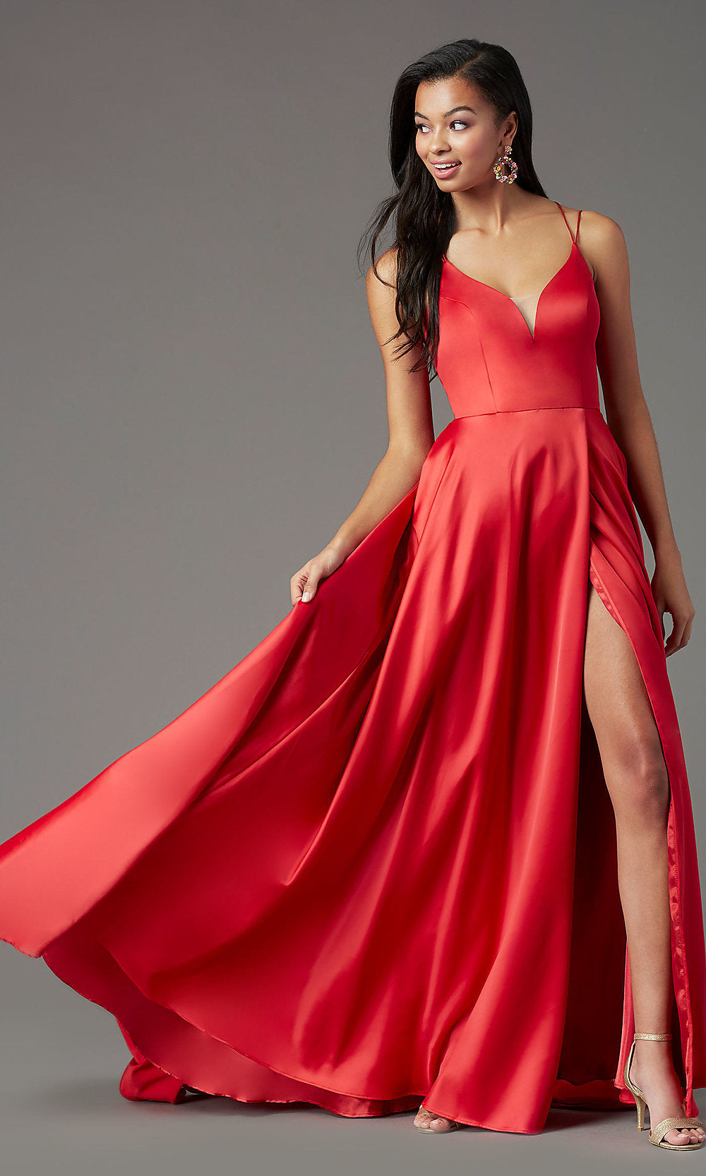 Crimson Corset Long Satin Formal Prom Dress by PromGirl