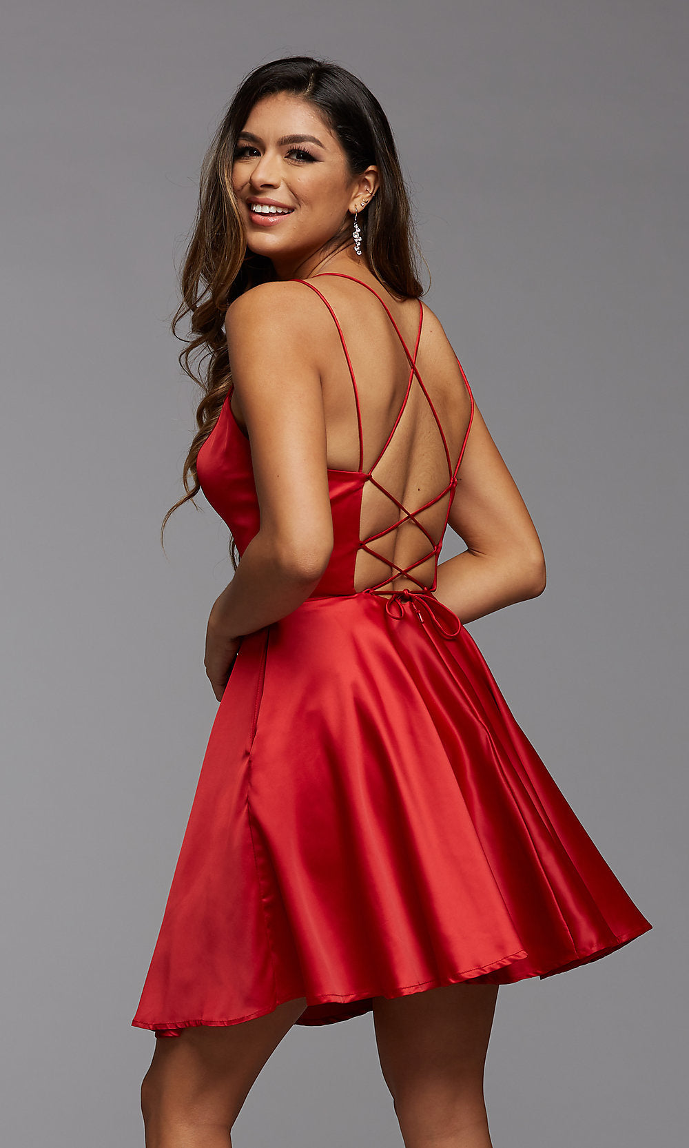  Strappy-Back Short Homecoming Dress with Pockets