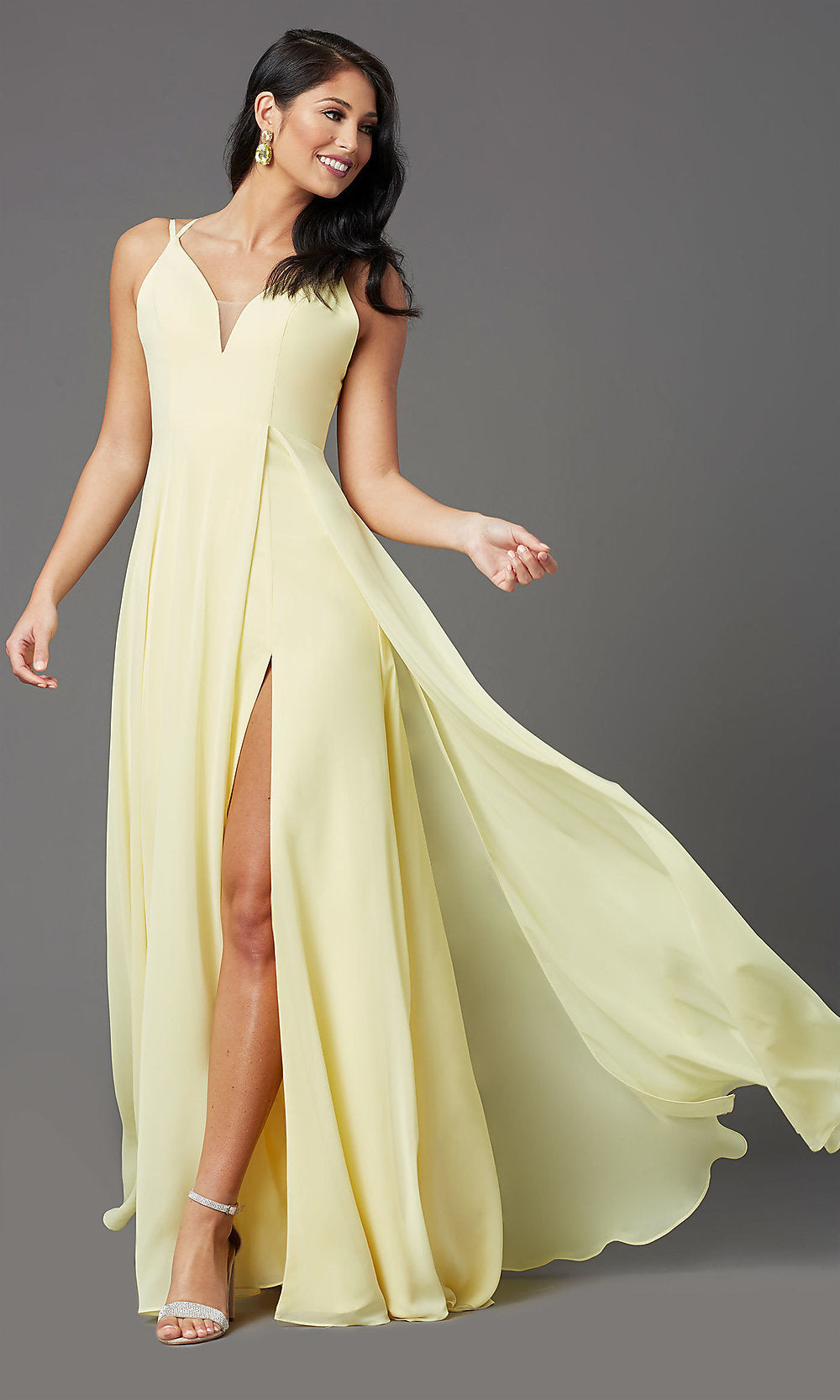 Daffodil Caged-Back Long Formal Prom Dress by PromGirl