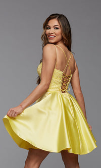  Lace-Bodice Short Prom Dress with Corset Back