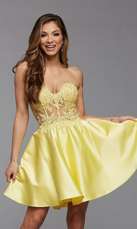 Dandelion Satin and Lace Short Strapless Homecoming Dress