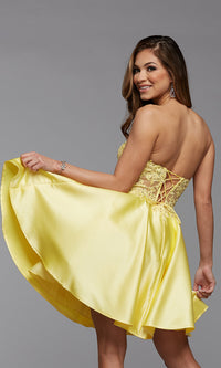  Satin and Lace Short Strapless Homecoming Dress