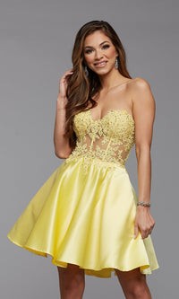  Satin and Lace Short Strapless Homecoming Dress