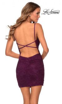  Backless Low V-Neck Short Lace Homecoming Dress