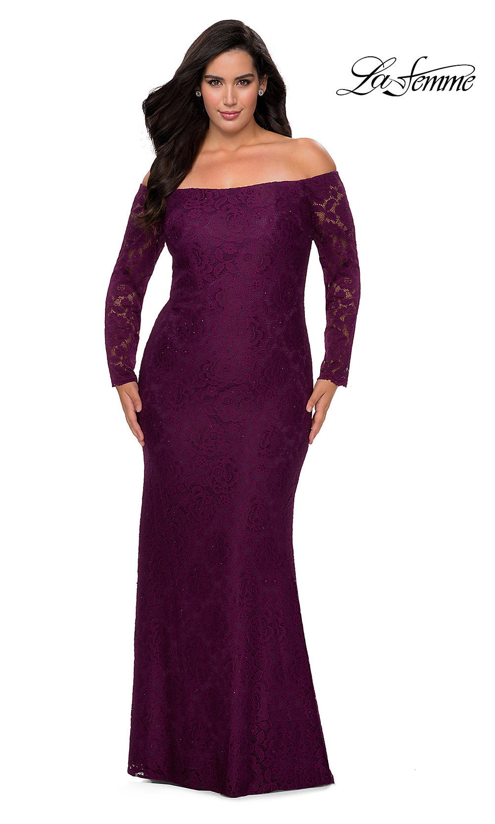 plum lace plus size dress Plus Size Purple Lace Prom Dresses A Line Evening Gowns Custom Color / US18W