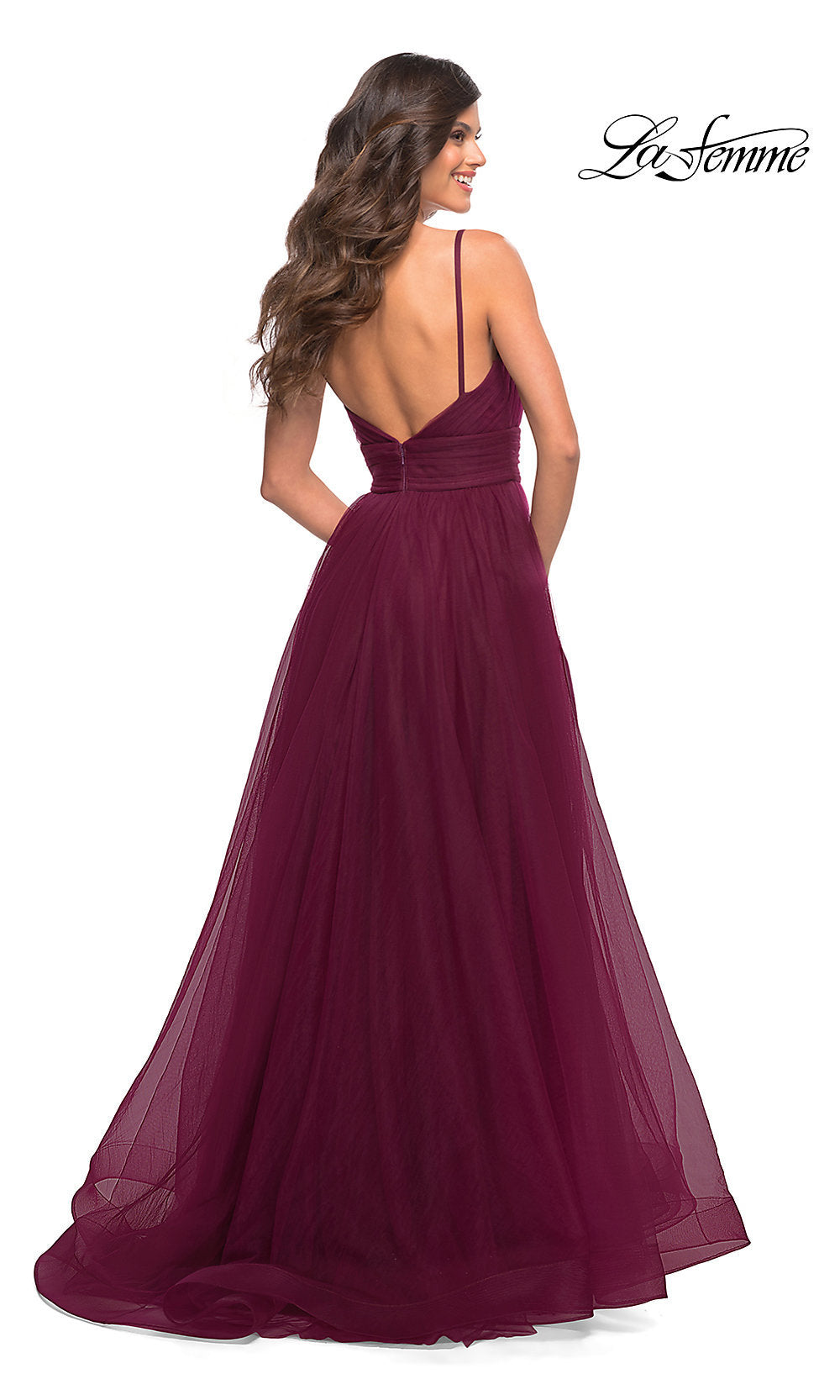  La Femme V-Neck Long Tulle Prom Ball Gown