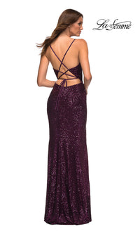  La Femme Wrap-Style Long Sequin Prom Dress