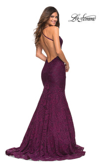  La Femme Sheer-Bodice Long Lace Mermaid Prom Dress