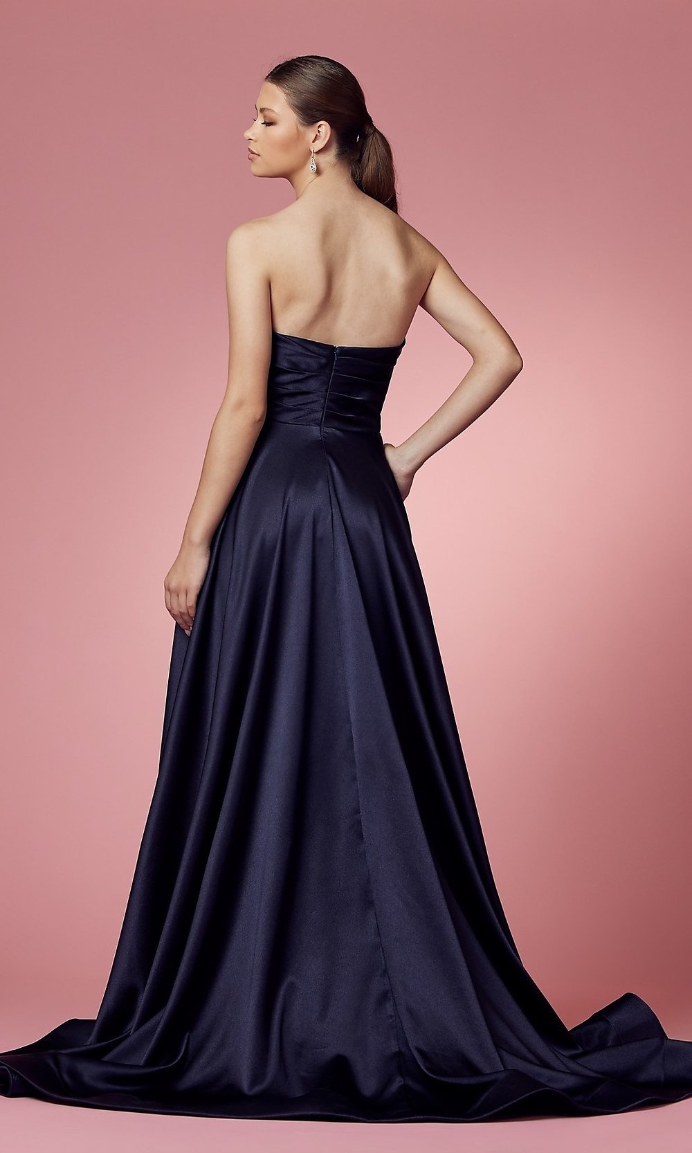  Strapless Long A-Line High-Slit Formal Dress